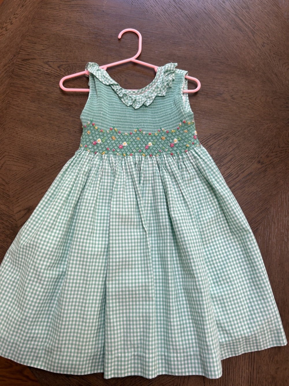 Luli & Me Mint Green Gingham Smocked Dress